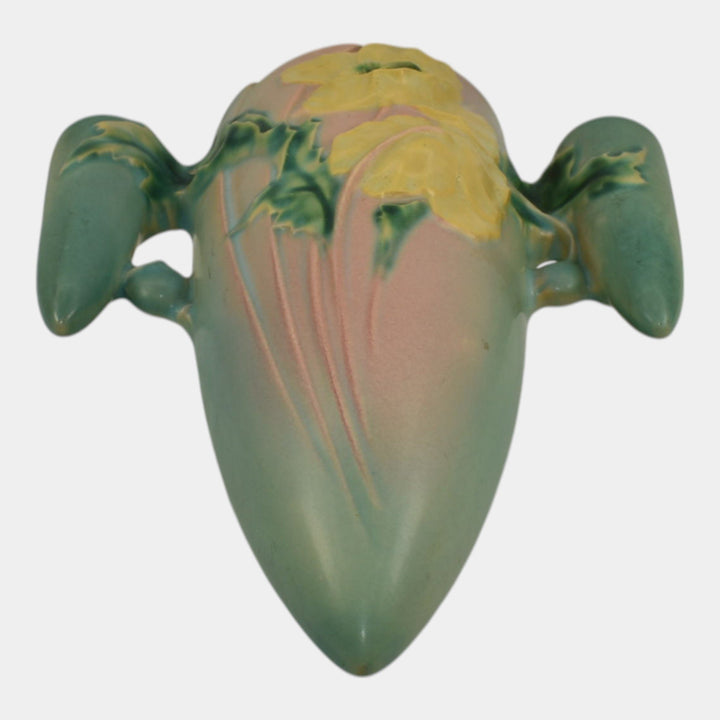 Roseville Poppy Green 1938 Vintage Art Deco Pottery Ceramic Wall Pocket 1281
