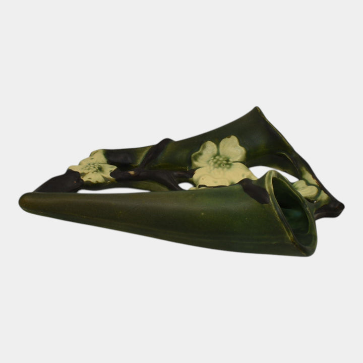 Roseville Dogwood Smooth Green 1920 Vintage Art Pottery Double Wall Pocket