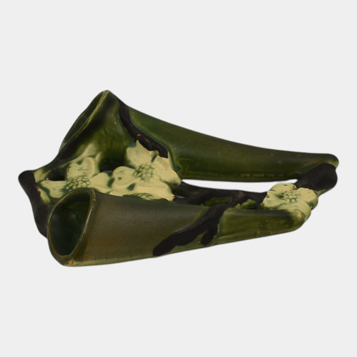 Roseville Dogwood Smooth Green 1920 Vintage Art Pottery Double Wall Pocket