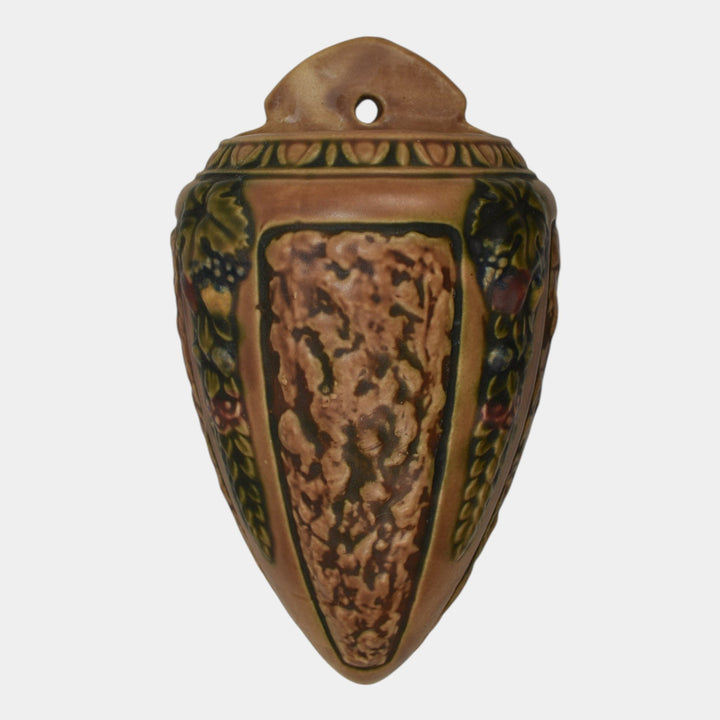 Roseville Florentine I Brown 1924 Vintage Pottery Ceramic Wall Pocket 1230-10