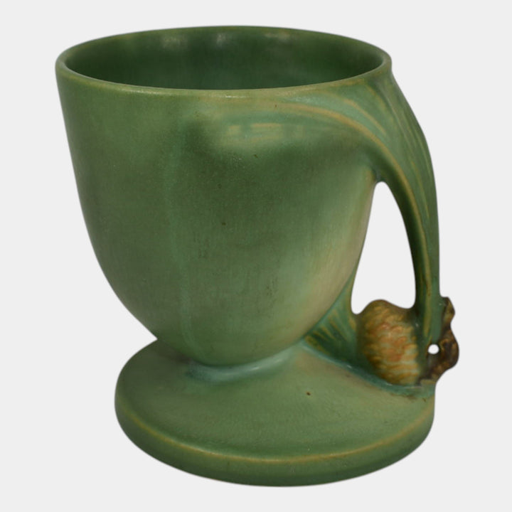 Roseville Pine Cone Green 1935 Vintage Art Pottery Cornucopia Vase 124-5