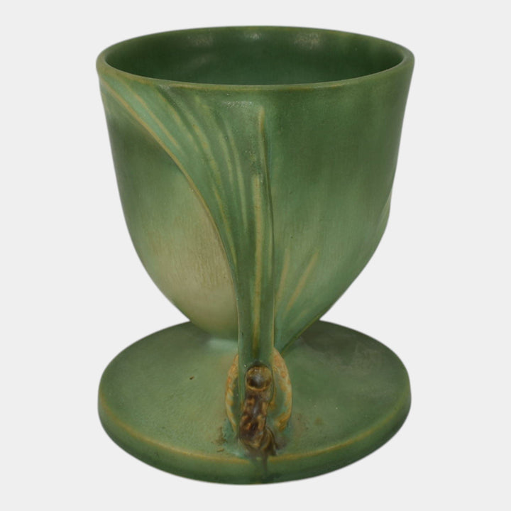 Roseville Pine Cone Green 1935 Vintage Art Pottery Cornucopia Vase 124-5