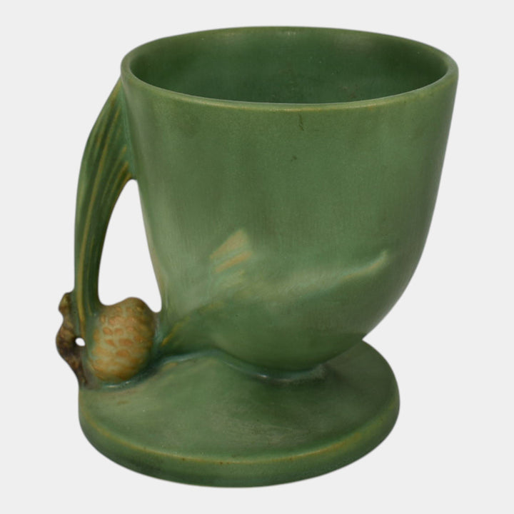 Roseville Pine Cone Green 1935 Vintage Art Pottery Cornucopia Vase 124-5