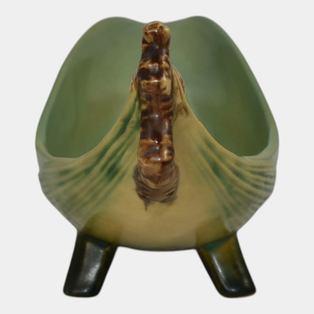 Roseville Pine Cone Green 1936 Vintage Art Deco Pottery Footed Bowl 432-12