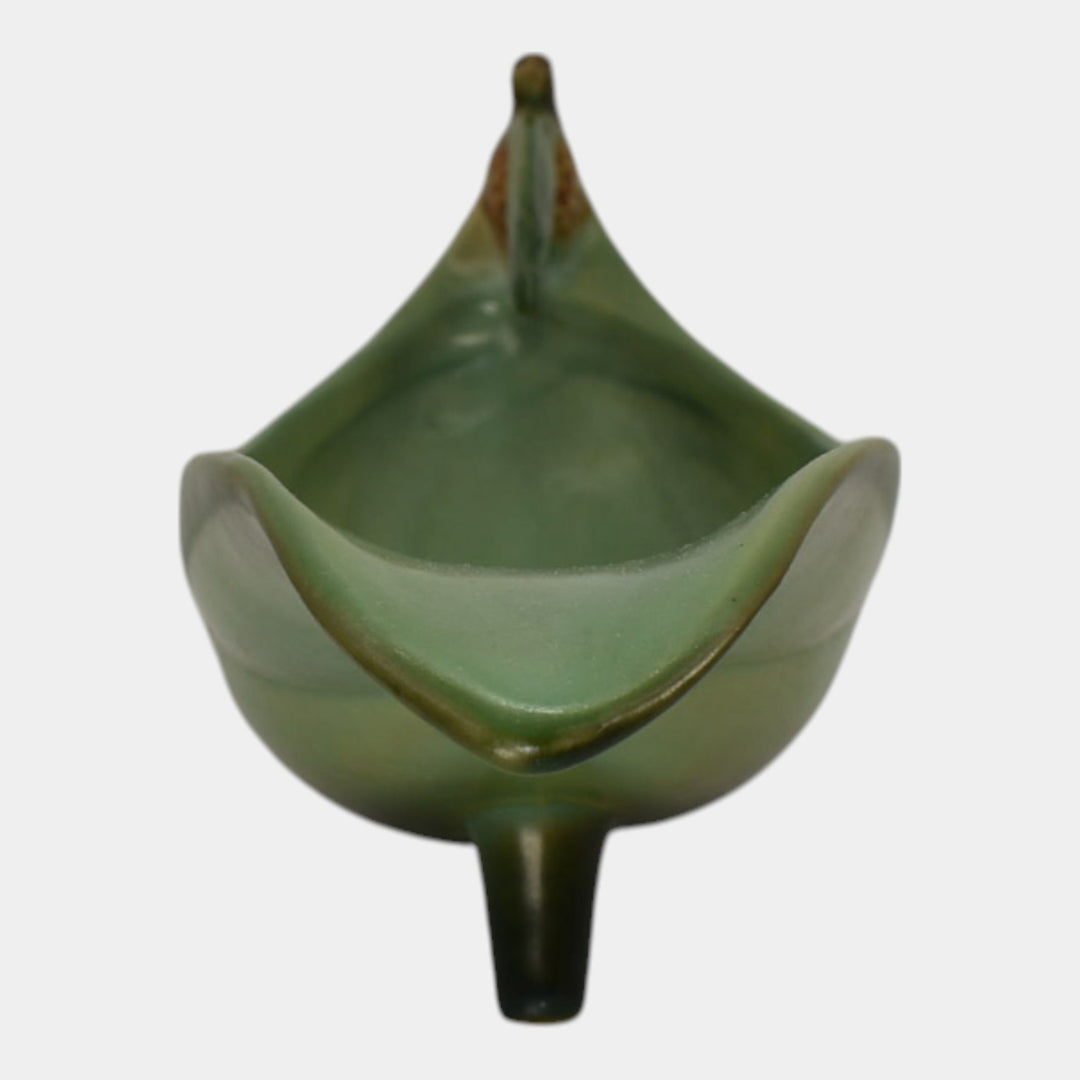Roseville Pine Cone Green 1936 Vintage Art Deco Pottery Footed Bowl 432-12