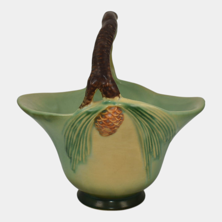 Roseville Pine Cone Green 1953 Mid Century Modern Pottery Ceramic Basket 409-8