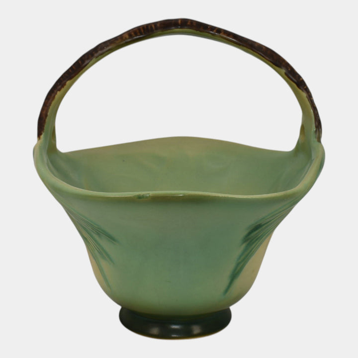 Roseville Pine Cone Green 1953 Mid Century Modern Pottery Ceramic Basket 409-8