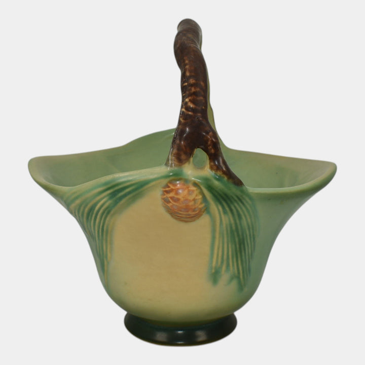 Roseville Pine Cone Green 1953 Mid Century Modern Pottery Ceramic Basket 409-8