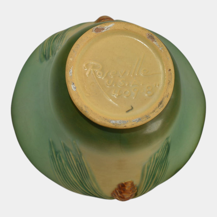 Roseville Pine Cone Green 1953 Mid Century Modern Pottery Ceramic Basket 409-8