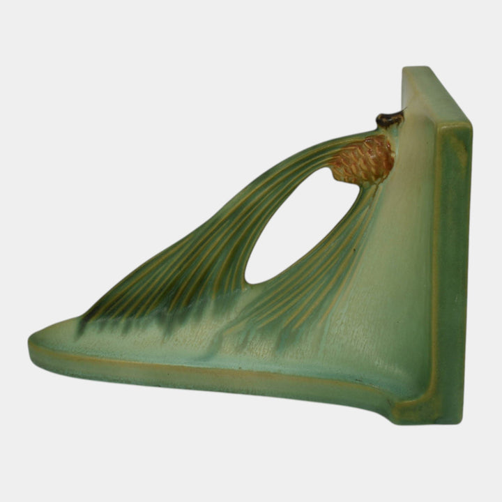 Roseville Pine Cone Green 1935 Vintage Art Deco Pottery Ceramic Wall Shelf 1
