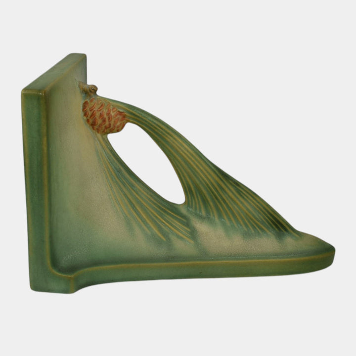 Roseville Pine Cone Green 1935 Vintage Art Deco Pottery Ceramic Wall Shelf 1