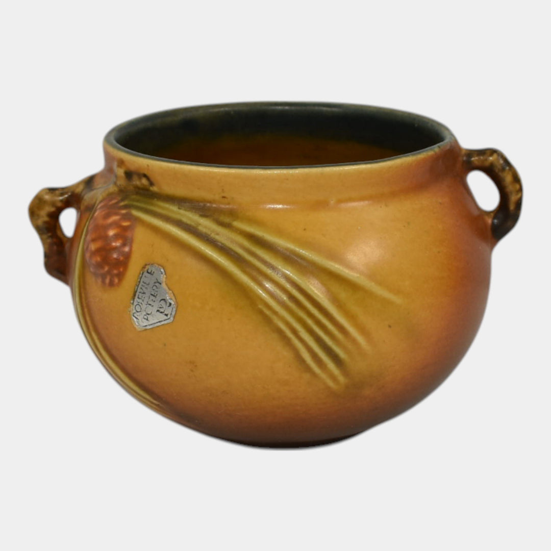 Roseville Pine Cone Brown 1936 Vintage Art Pottery Jardiniere Planter 632-3