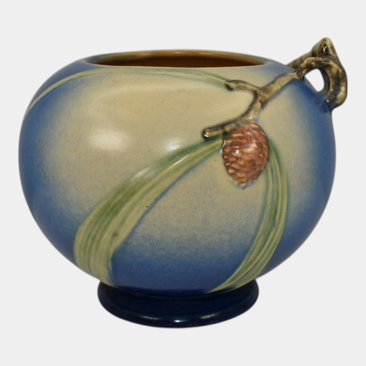 Roseville Pine Cone Blue 1936 Vintage Art Pottery Ceramic Bowl Vase 261-6