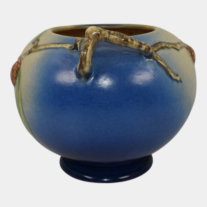 Roseville Pine Cone Blue 1936 Vintage Art Pottery Ceramic Bowl Vase 261-6
