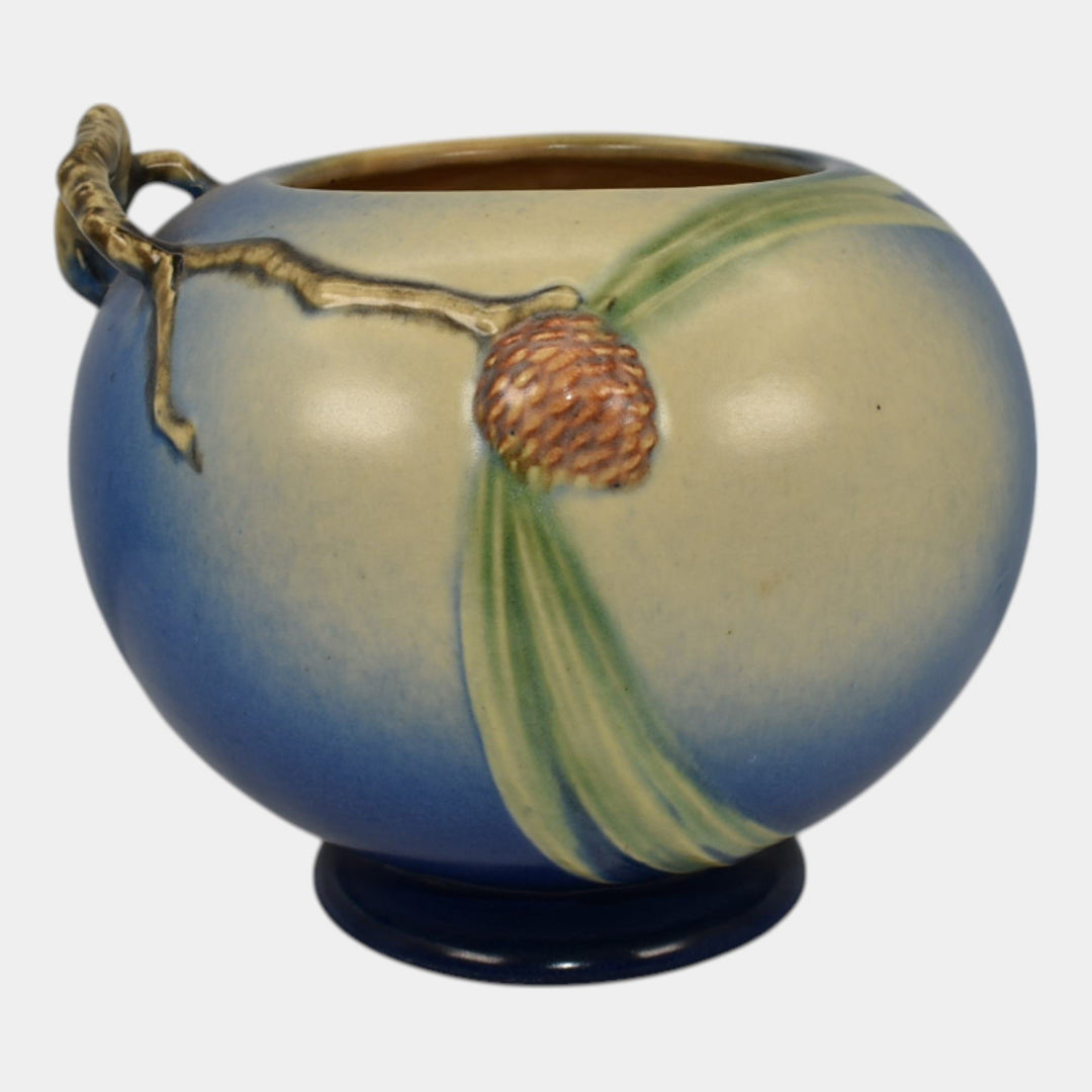 Roseville Pine Cone Blue 1936 Vintage Art Pottery Ceramic Bowl Vase 261-6