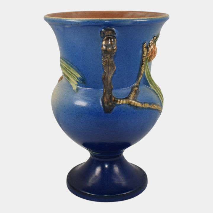 Roseville Pine Cone Blue 1936 Vintage Art Pottery Ceramic Handled Vase 908-8
