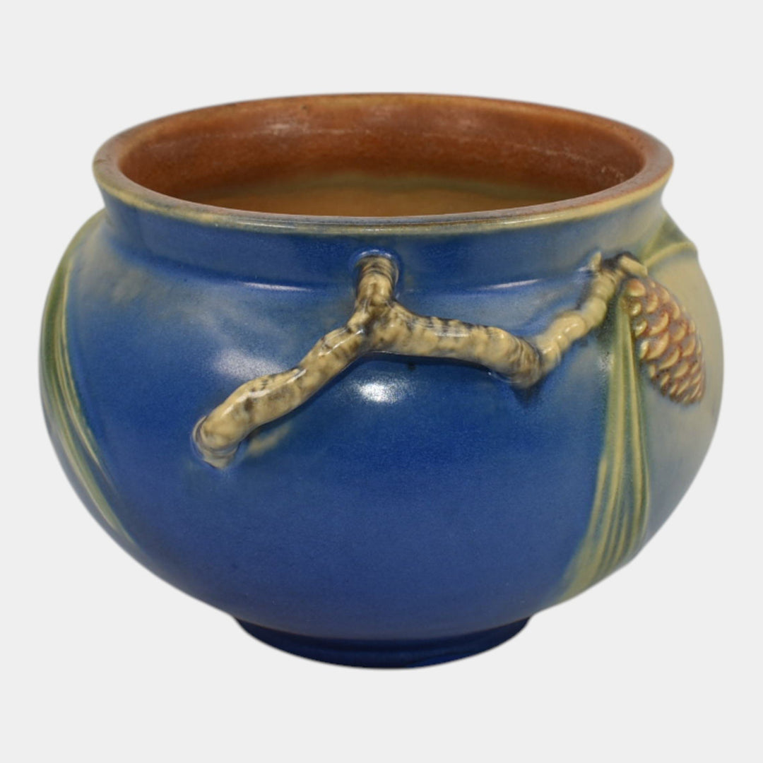 Roseville Pine Cone Blue 1936 Vintage Pottery Ceramic Jardiniere Planter 632-4