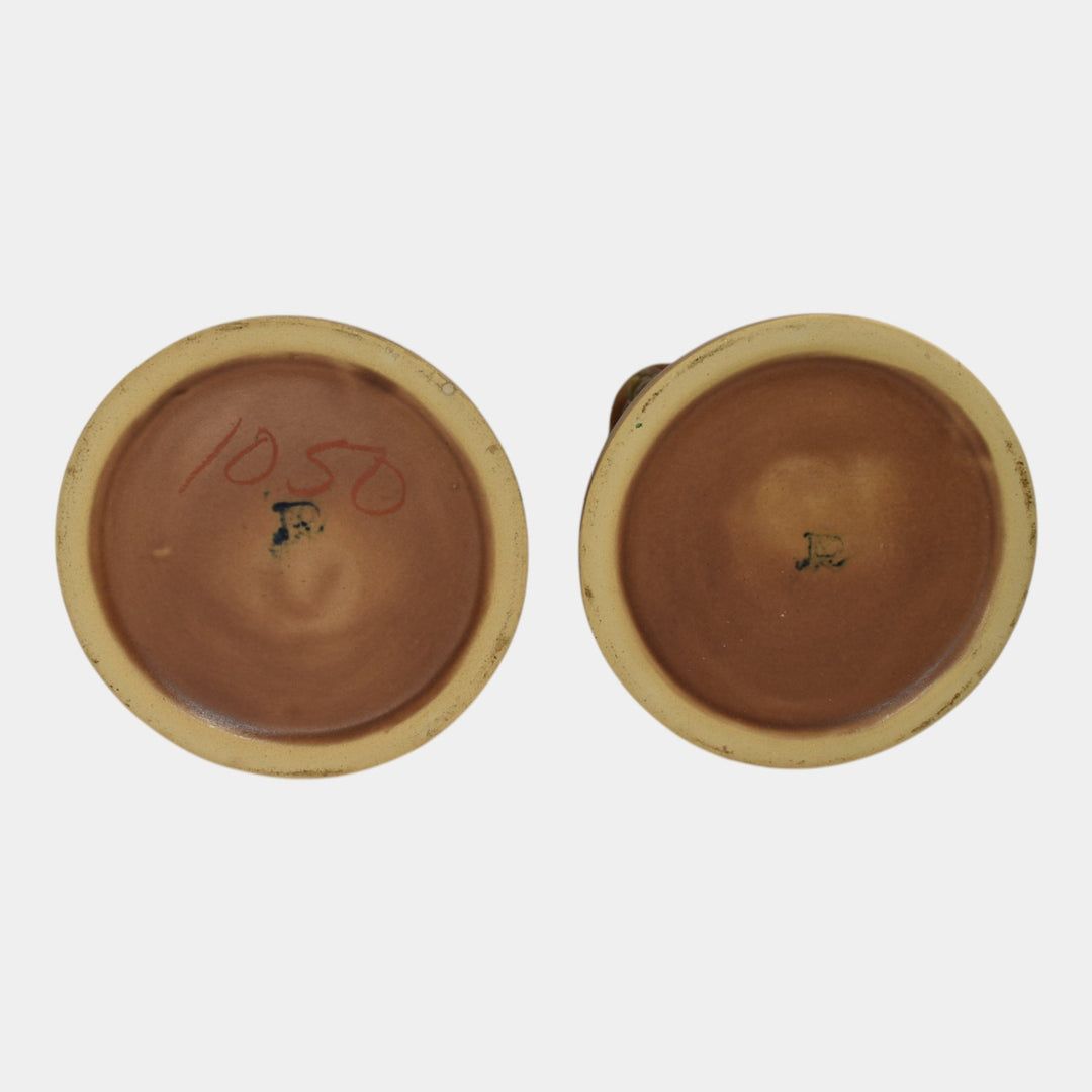 Roseville Florentine I Brown 1924 Arts And Crafts Pottery Candle Holders 1050-10