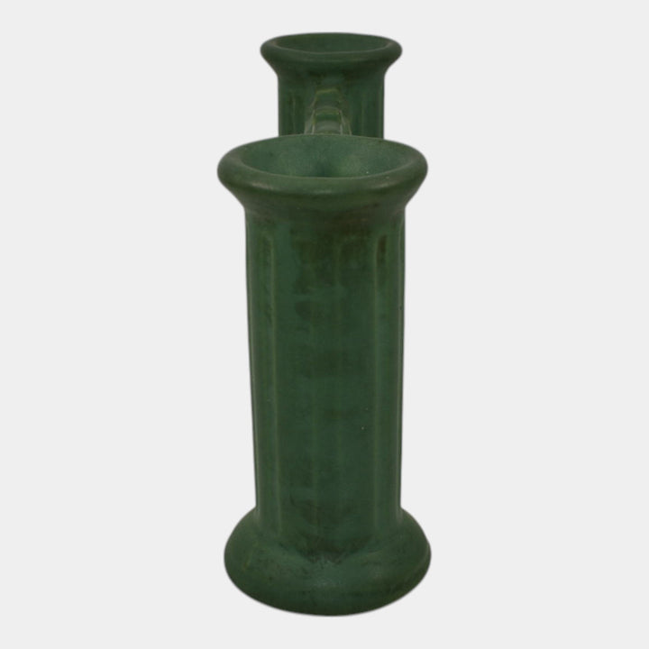 Roseville Matte Green 1907 Vintage Arts and Crafts Pottery Double Bud Vase 7