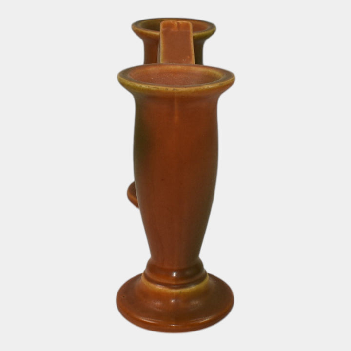 Roseville Rosecraft Burnt Orange 1920 Art Pottery Double Bud Gate Vase 46-5