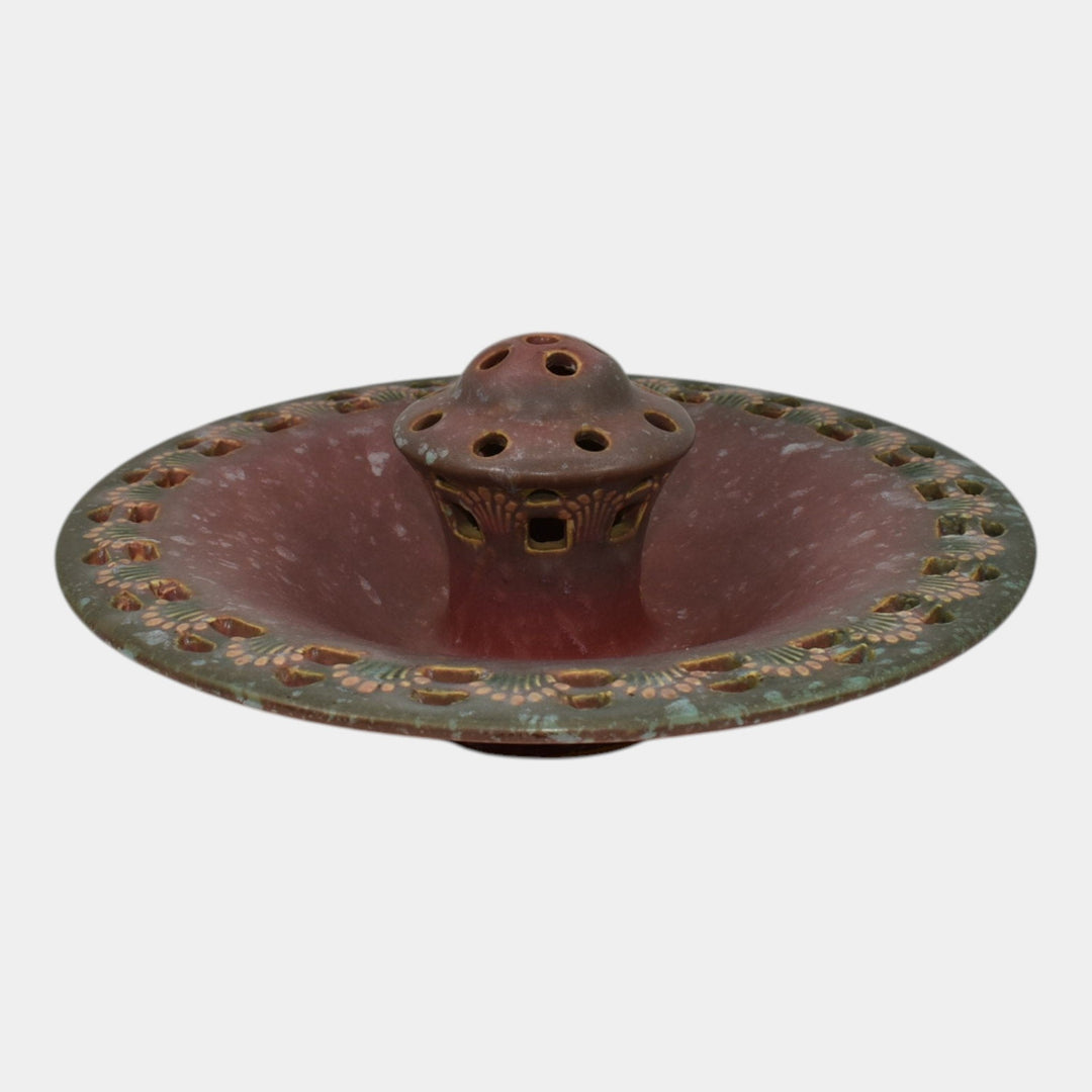 Roseville Ferella Red 1930 Art Deco Pottery Flower Frog Bowl 87-8