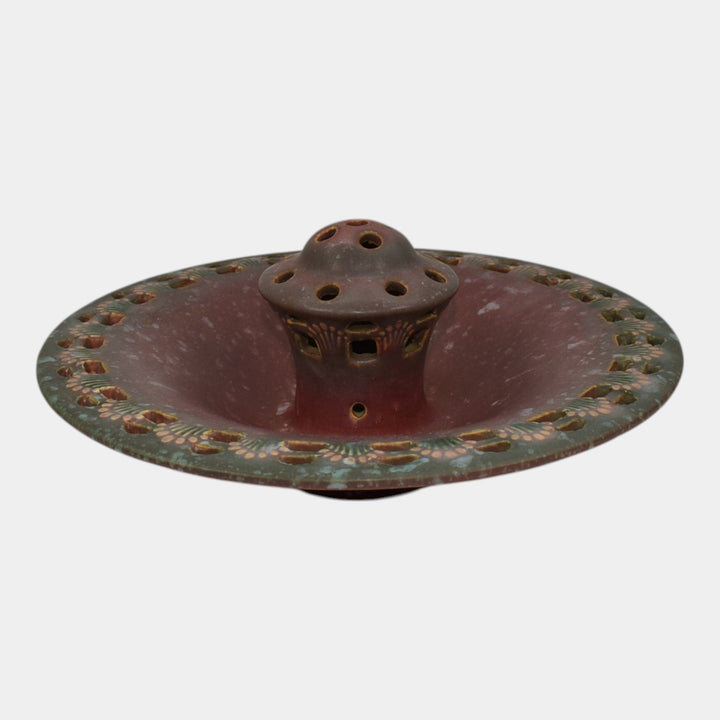Roseville Ferella Red 1930 Art Deco Pottery Flower Frog Bowl 87-8