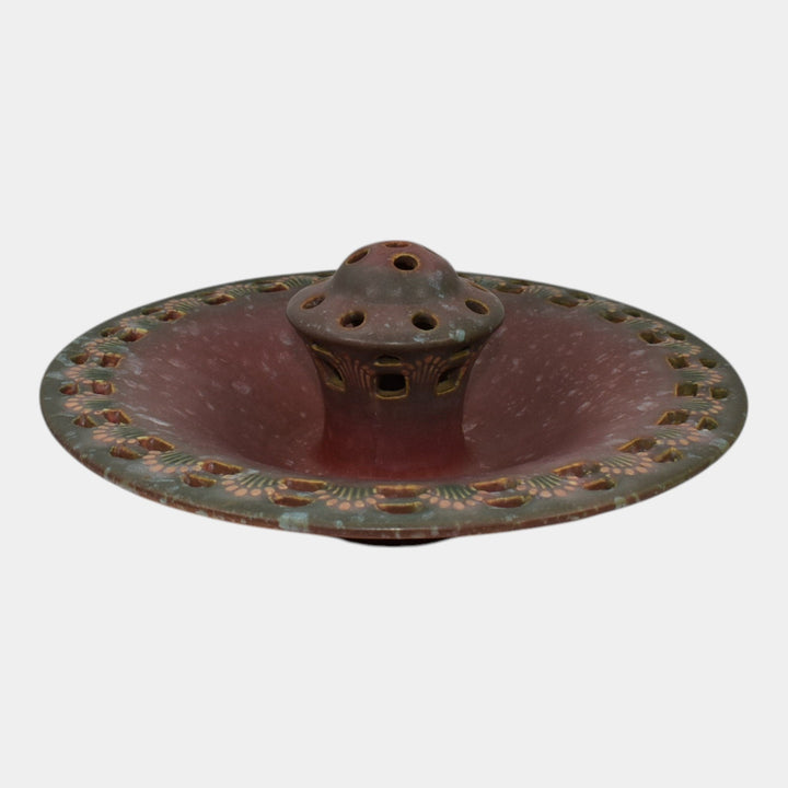 Roseville Ferella Red 1930 Art Deco Pottery Flower Frog Bowl 87-8