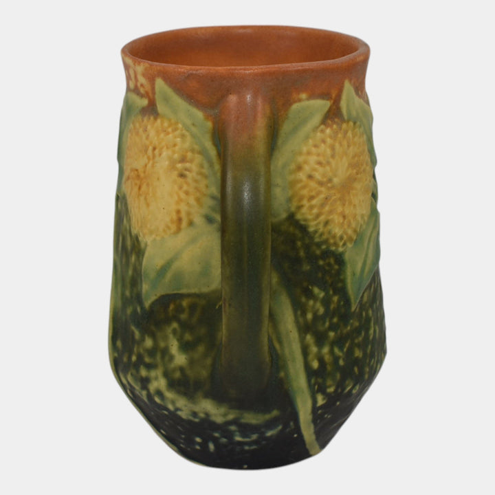 Roseville Sunflower 1930 Vintage Arts And Crafts Pottery Handled Flower Vase