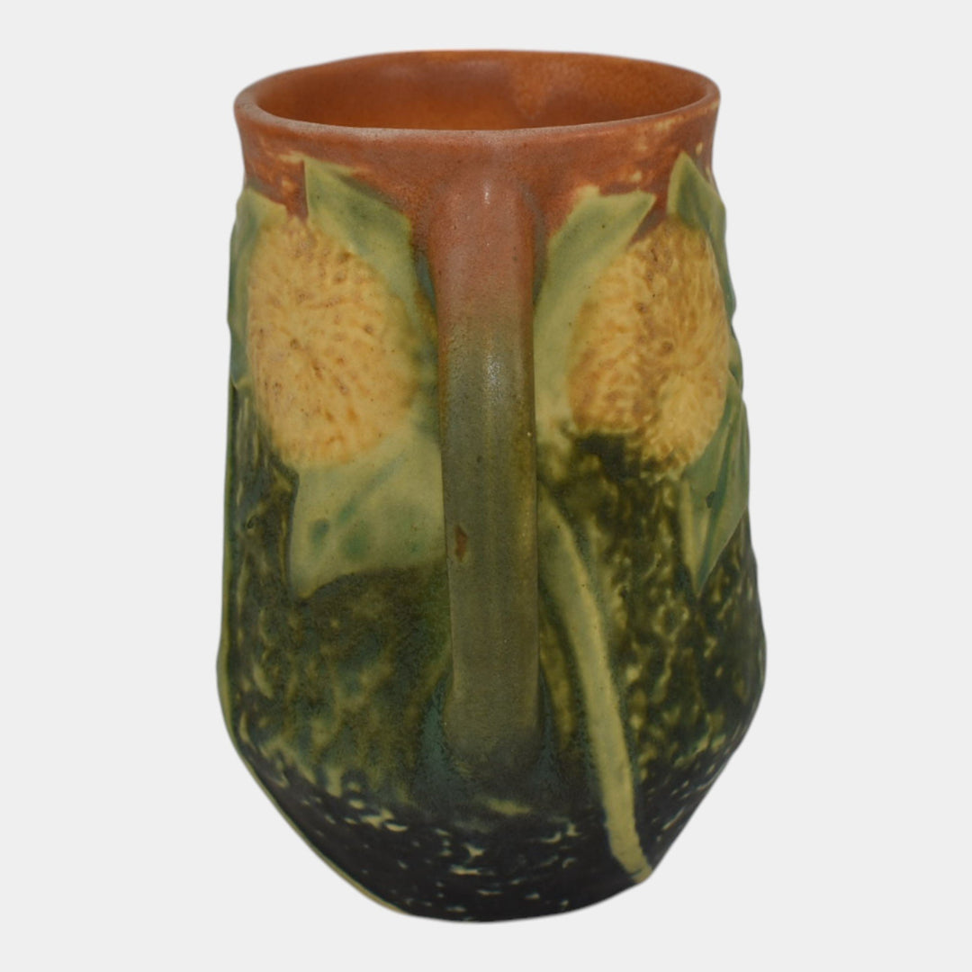 Roseville Sunflower 1930 Vintage Arts And Crafts Pottery Handled Flower Vase