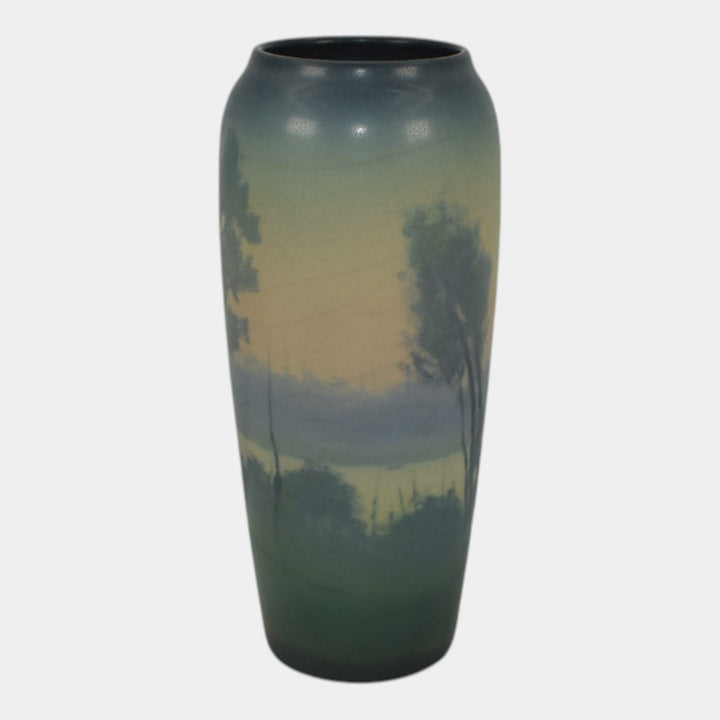 Rookwood 1921 Vintage Art Pottery Ceramic Blue Scenic Landscape Vase 951F Coyne