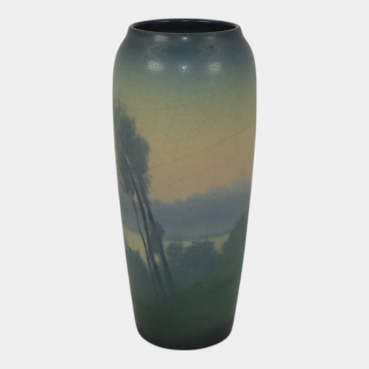 Rookwood 1921 Vintage Art Pottery Ceramic Blue Scenic Landscape Vase 951F Coyne