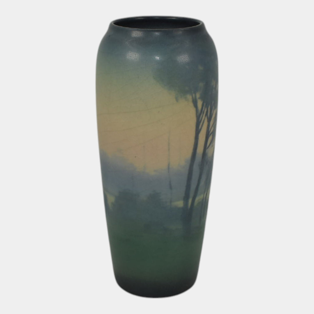 Rookwood 1921 Vintage Art Pottery Ceramic Blue Scenic Landscape Vase 951F Coyne