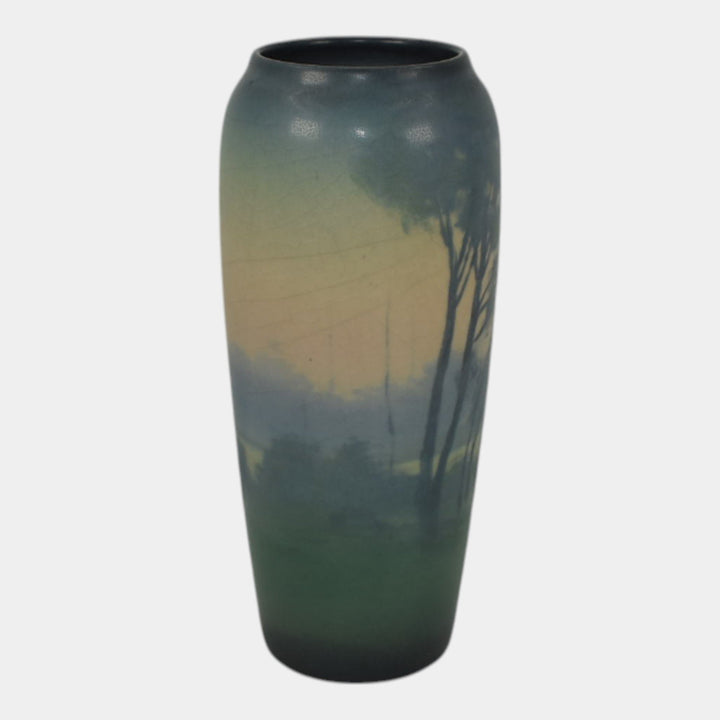Rookwood 1921 Vintage Art Pottery Ceramic Blue Scenic Landscape Vase 951F Coyne