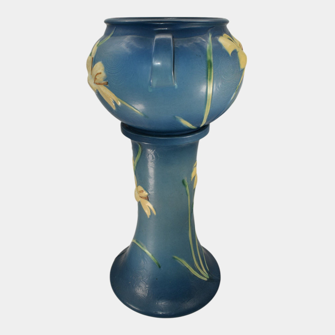 Roseville Zephyr Lily Blue 1946 Art Pottery Ceramic Jardiniere Pedestal 671-8