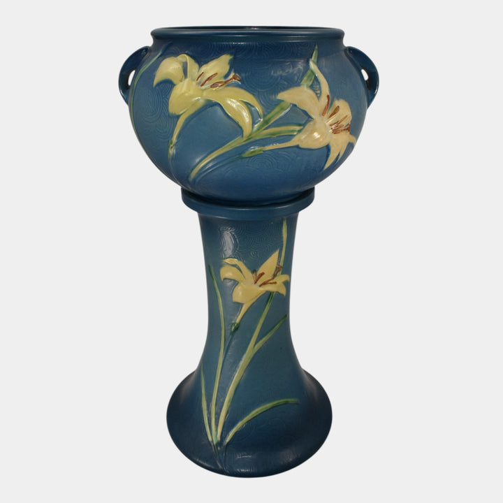 Roseville Zephyr Lily Blue 1946 Art Pottery Ceramic Jardiniere Pedestal 671-8