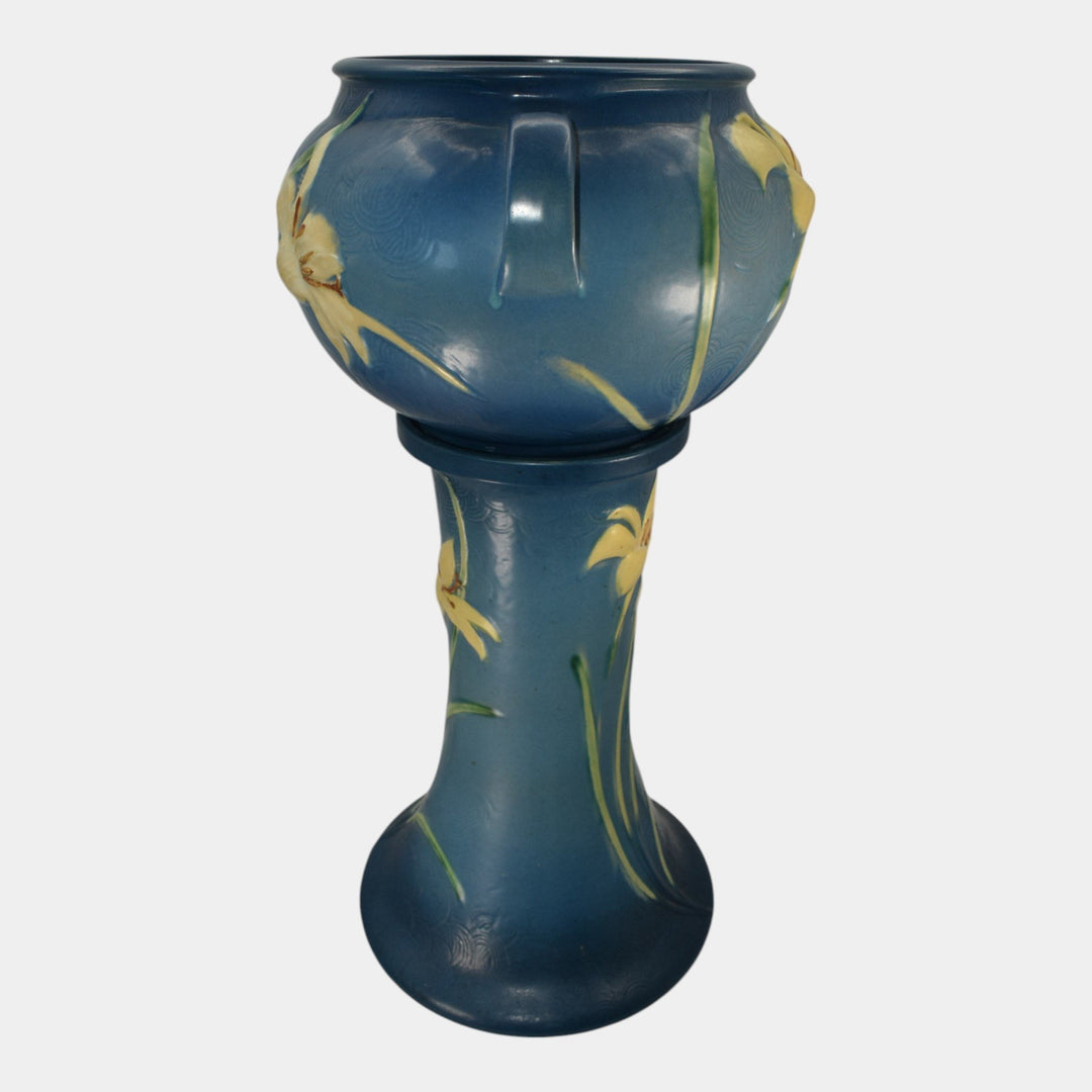 Roseville Zephyr Lily Blue 1946 Art Pottery Ceramic Jardiniere Pedestal 671-8