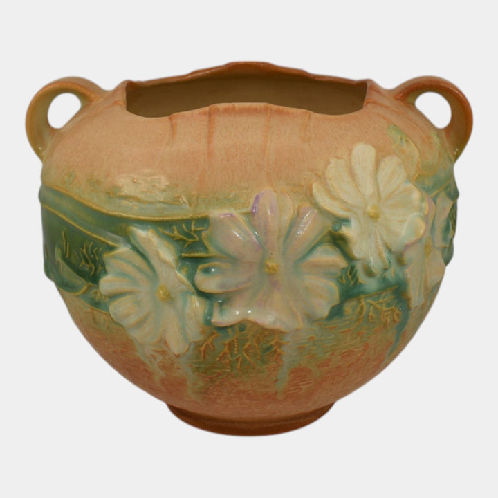 Roseville Cosmos Tan 1939 Vintage Art Pottery Ceramic Handled Bowl Vase 376-6