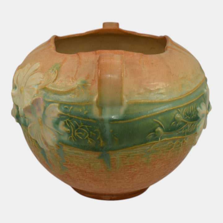 Roseville Cosmos Tan 1939 Vintage Art Pottery Ceramic Handled Bowl Vase 376-6