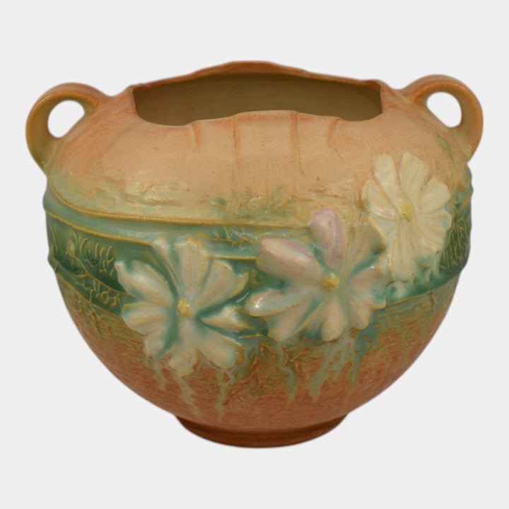 Roseville Cosmos Tan 1939 Vintage Art Pottery Ceramic Handled Bowl Vase 376-6