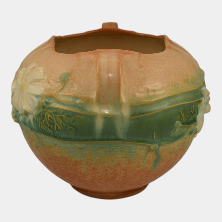 Roseville Cosmos Tan 1939 Vintage Art Pottery Ceramic Handled Bowl Vase 376-6