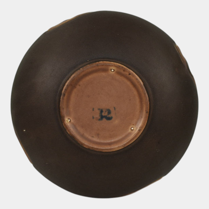 Roseville Rosecraft Vintage Brown 1925 Vintage Art Pottery Ceramic Low Bowl