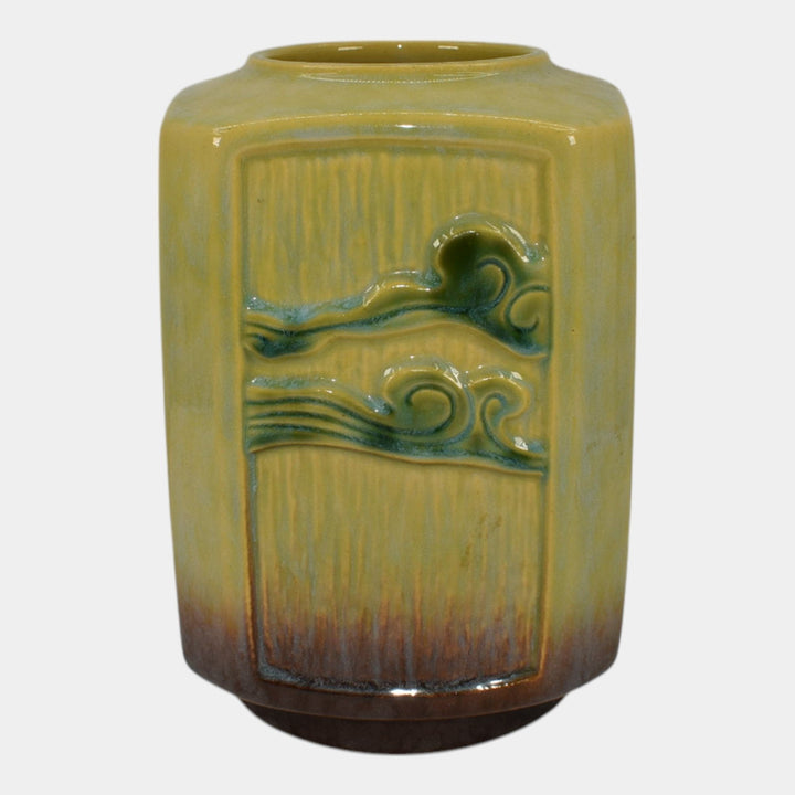 Roseville Wincraft Green 1948 Vintage Art Deco Pottery Square Vase 274-7