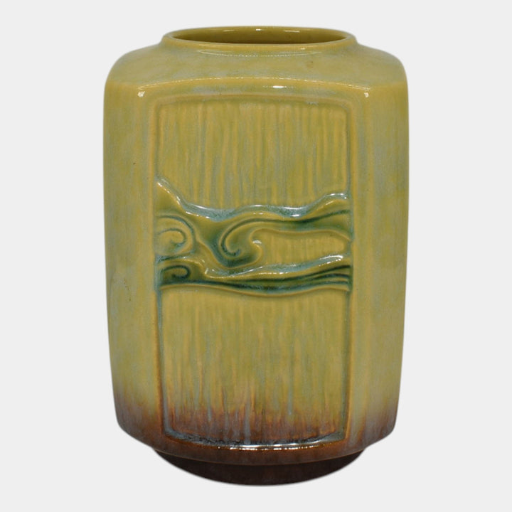 Roseville Wincraft Green 1948 Vintage Art Deco Pottery Square Vase 274-7
