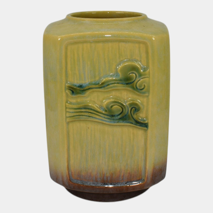 Roseville Wincraft Green 1948 Vintage Art Deco Pottery Square Vase 274-7