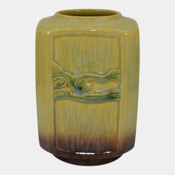 Roseville Wincraft Green 1948 Vintage Art Deco Pottery Square Vase 274-7
