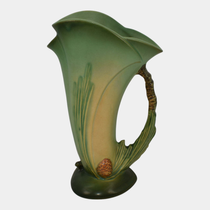 Roseville Pine Cone Green 1953 Mid Century Modern Pottery Ewer Vase 485-10