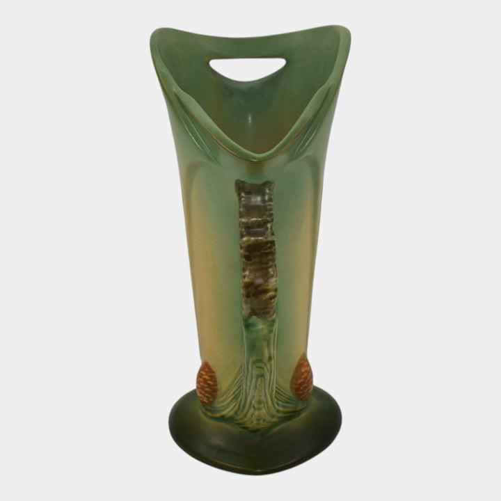 Roseville Pine Cone Green 1953 Mid Century Modern Pottery Ewer Vase 485-10