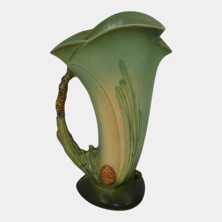 Roseville Pine Cone Green 1953 Mid Century Modern Pottery Ewer Vase 485-10