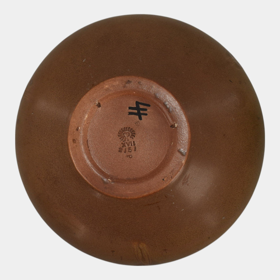 Rookwood 1917 Vintage Arts And Crafts Pottery Brown Ceramic Bowl 2151 - Just Art Pottery