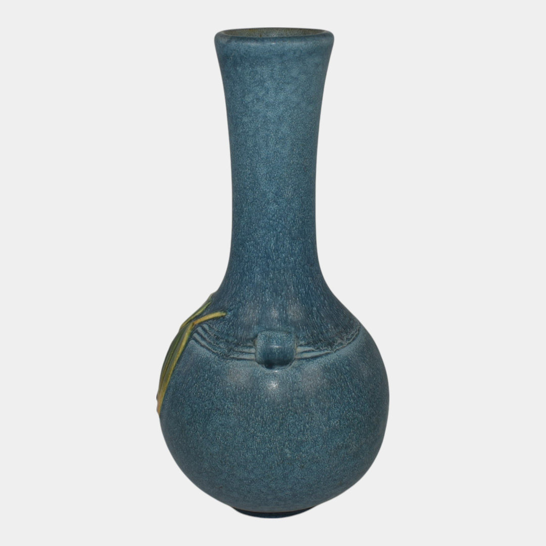 Weller Cornish 1933 Vintage Art Deco Pottery Blue Bulbous Handled Bud Vase